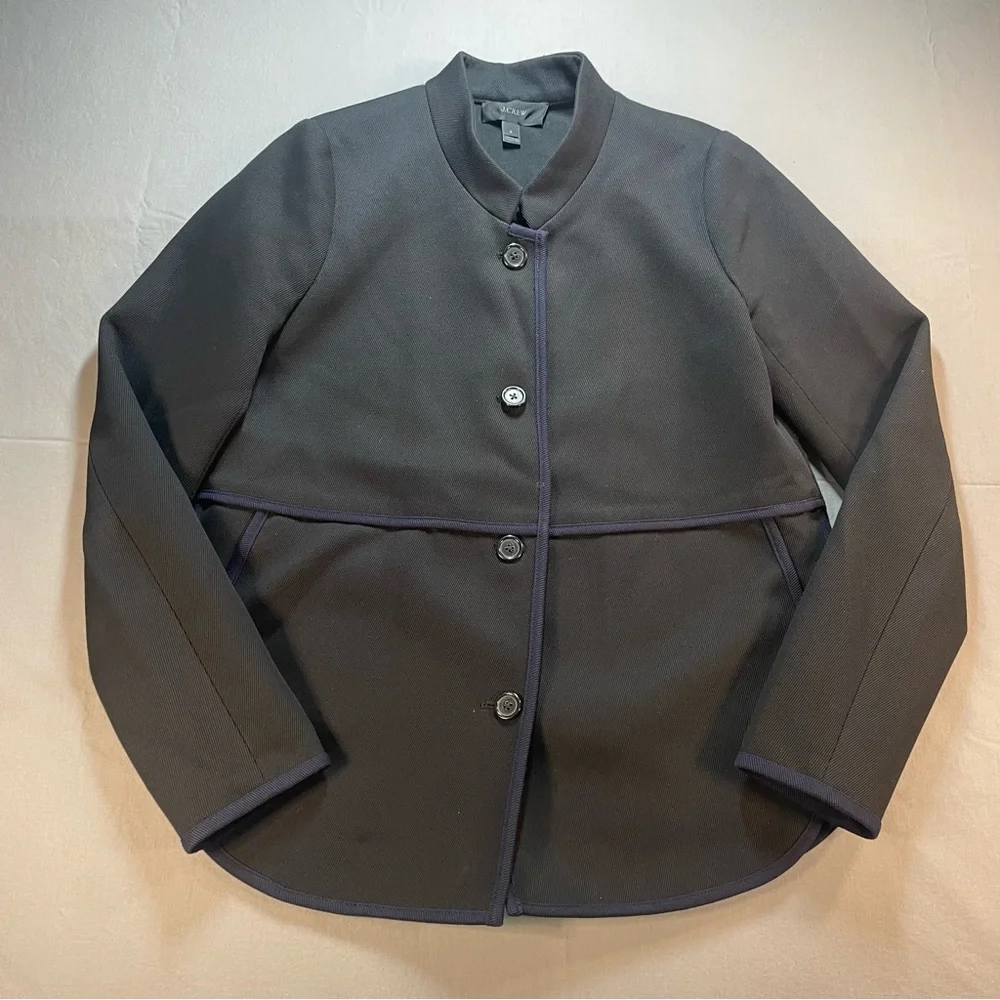 J Crew Tipped Twill Blazer Jacket w/ Mandarin Collar; Black/Navy - Womens Size 4